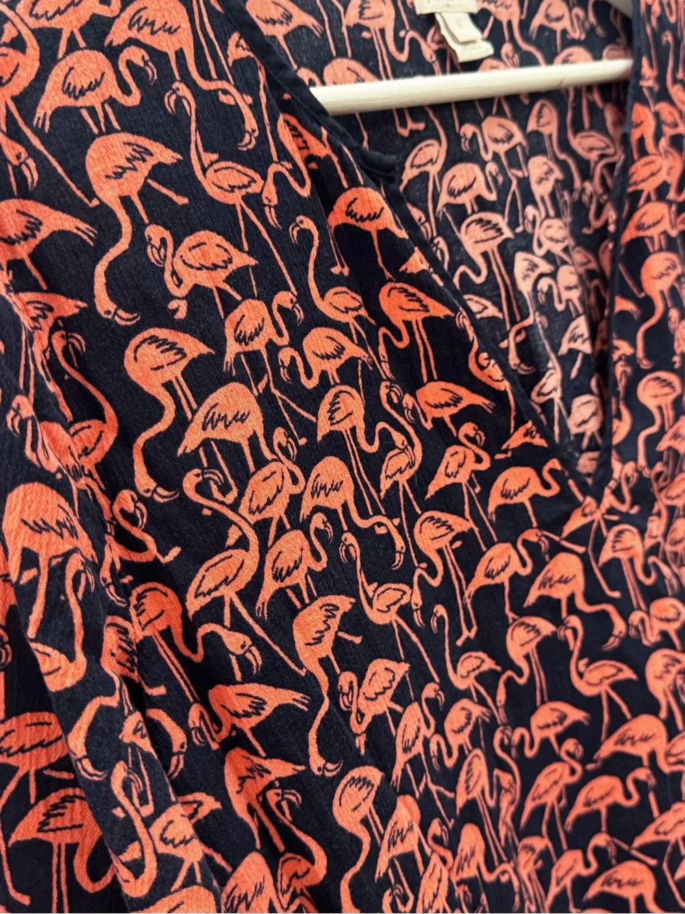 J Crew Factory Navy Pink Flamingo V Neck Tunic Dress Coverup Cotton Size Large